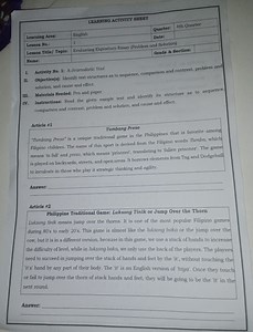LEARNING ACTIVITY SHEET II. Objective(s): Identify text structu... | Filo