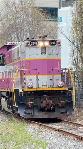 MBTA 3GS21B Genset Switcher 3248 leads the Readville Switcher LHF with track inspection coach