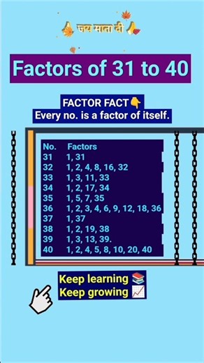 Factors of 31 to 40 | Part 3 #factors #video #shorts #maths #important #useful #study