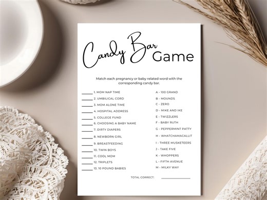 Guess the Candy Bar Game | Printable Baby Shower Activity - Etsy