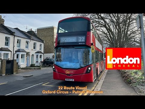 FULL ROUTE VISUAL | London Bus Route 22: Oxford Circus - Putney Common (BV66VJU WHV125)