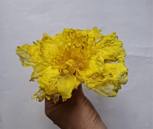Yellow Felt Flower Brooch: Merino Wool and Silk Pin, Handmade. - Etsy