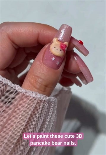 Watch me paint 3d pancake bear nails 🧸 Products by @PrettyYeppuda #nails #nailart #nailtutorial #cutenails #3dnails #bearnails #glitternails