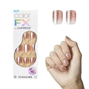 Kiss Impress No Glue Mani Press On Nails, Color FX, 'Dimension', Neutral, Short Size, Squoval Shape, Includes 30 Nails, Prep Pad, Instructions Sheet, 1 Manicure Stick, 1 Mini File
