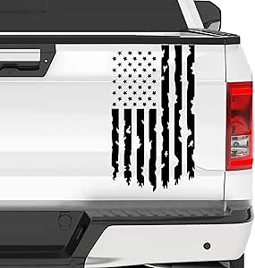Aldera Graphics Distressed American USA US Flag Truck Tailgate Vinyl Decal Compatible with Most Pickup Trucks - Rear Graphic Car Decal Sticker (10" x 18", Black)