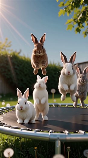 Cute rabbit jumping in trampoline #trendingshorts