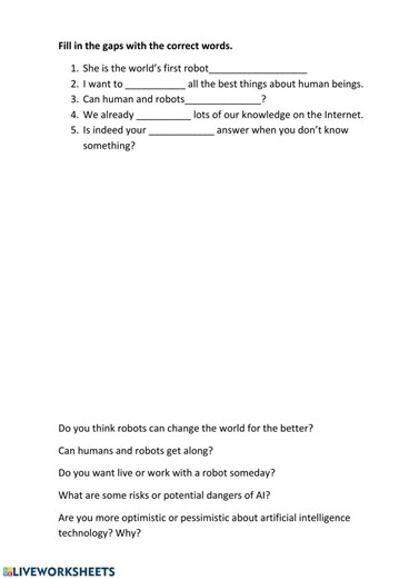 Artificial Intelligence worksheet