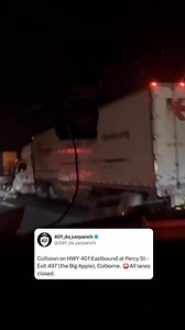 187K views · 592 reactions | Collision on HWY 401 Eastbound at Percy St - Exit 497 (the Big Apple), Colborne. ⛔️All lanes closed. . #hwy401 #onhwys #accident #traffic #colborne #brighton #bigapple #trucking #truckdriver #accident #snow | 401_da_sarpanch | Facebook