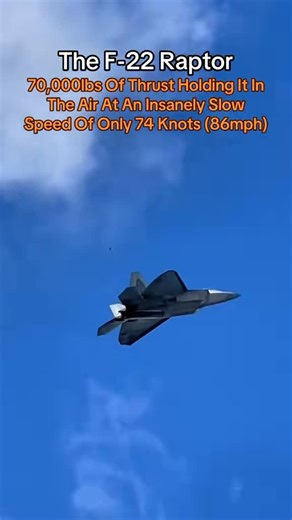 Rodney Hurley on Instagram: "The F-22 Raptor’s demonstration of its insane flight envelope by performing an incredibly slow pass at only 74 knots or 86 miles per hour. Followed by a high speed pass from high above. Having 70,000 lbs of thrust vectoring thrust, allows the Raptor to fly at extremely slow airspeeds all the way up to and exceeding Mach 2.0. It can even super cruise without the use of its afterburners. Such an amazing aircraft. #f22slowspeed #f22 #raptor #f22raptor #raptors #raptorso