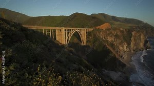 Bixby Creek Arch Bridge at Carmel By The Sea and Big Sur California Central Coast known for Winding Roads, Seaside Cliffs and Views of the Often Misty Coastline