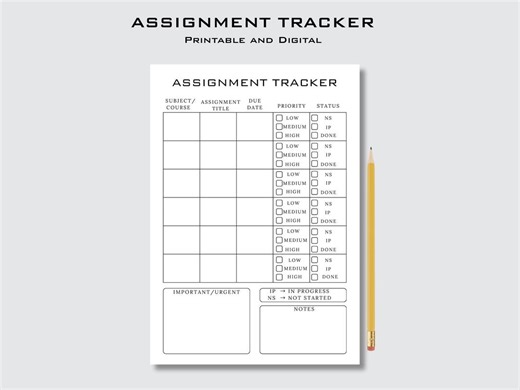 Assignment Tracker Printable | Assignment Planner PDF | Organize Deadlines | A4, A5, US Letter - Etsy
