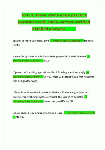 NCCCO tower crane exam practice questions with 100 correct verified detailed answers 191 new video