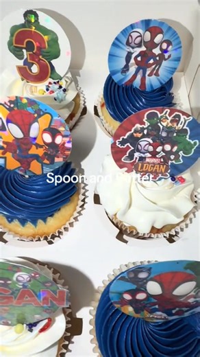 Swinging in with a full two dozen of these heroic cupcakes to match that amazing Spidey cake! 🎂🕷️🕸️ We've got Spidey, Miles, Ghost-Spider, and even a little Hulk smash joining the party for Logan's 3rd Birthday. All the detail and flavor you could ask for—which one would you grab first? #spideyandhisamazingfriendscake #cakesoffacebook #spideyandhisamazingfriends #spideycupcakes #hulkcake #superherocake #treatyourself #viral | Spoon & Batter