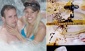 Pictured: The grisly crime scene after suspected murderer Jodi Arias 'stabbed her ex-boyfriend to death in his shower'