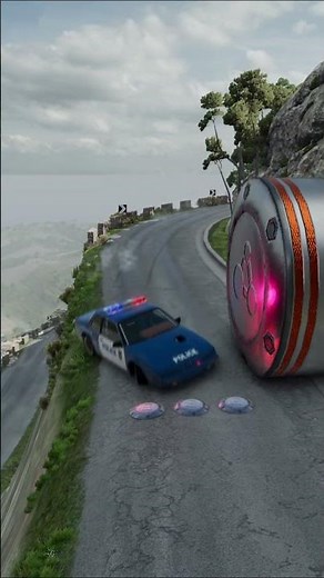 Mafia Black Cars vs Police Drift Car & Retractable Barrier - BeamNG.Drive Crash Simulation