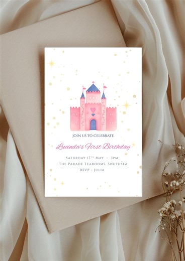 Princess First Birthday Invitation Template Canva, Editable Digital Invite, Pink Birthday - Etsy