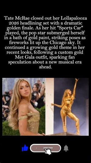 Tate McRae Dips Herself in Gold Paint at Lollapalooza #TateMcRae #Lollapalooza2026