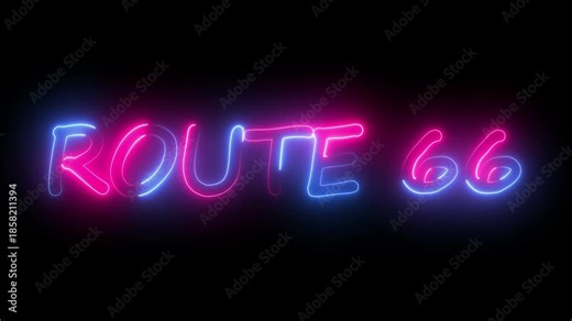 flickering neon ROUTE 66 text animation. neon sign that flickers and glows with route 66