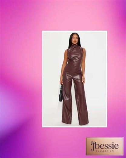 Isadora Faux Leather Wide Leg Jumpsuit - Burgundy