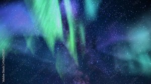 Aurora Green Purple and Milky Way Galaxy Loop Purple in South Sky Sky