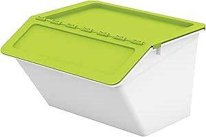 Plastic Stackable Storage Bin with hinged lid, Stackable container with hinged lid (30L, Green)