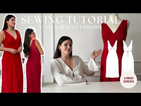 DIY Bias Cut V-Neck Dress + Sewing Pattern | Sew Along Tutorial | Lined Version