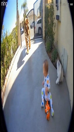 Brave Cute Cat vs Tiger 😱 Baby Saved by Hero Kitty! 🐅🐱 #CatVsTiger #RealHeroCat #BabyRescue #RingCamera #AnimalProtection | Brave Cam Moments
