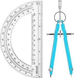 EBOOT Student Geometry Math Set, Metal Drawing Compass and 6 Inch Clear Swing Arm Protractors 180 Degree Math Protractor(Sky Blue)