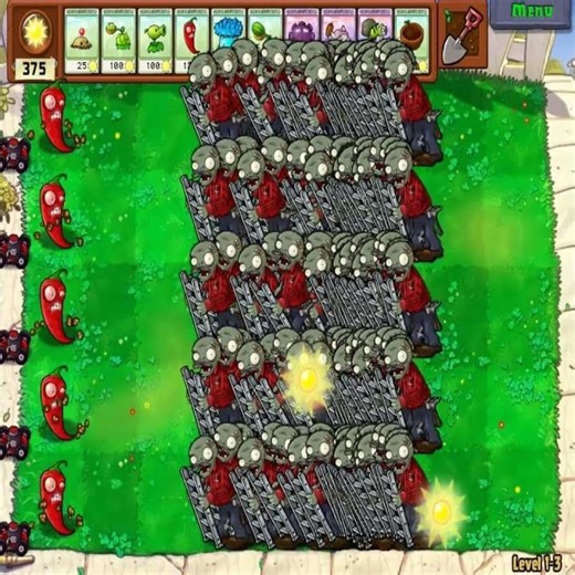 Leader Zombies lined up… Jalapeno burned them all 💀🔥 #pvz #pvzshorts #plantsvszombies