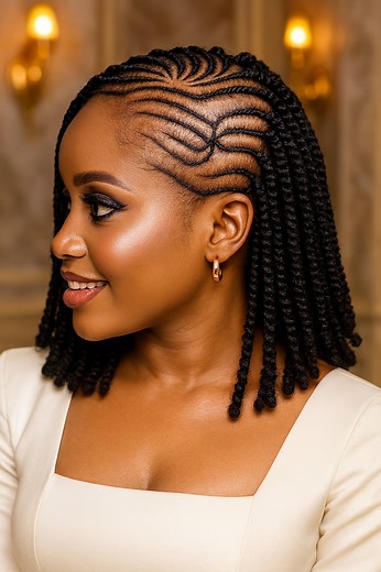 An elegant twist design with flowing wave patterns — artistic precision meets natural beauty in this flawless Ghana weave style. ✨ #ghanaweaving | Hairstyle and Fashion