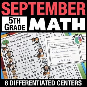 5th Grade September Math Centers, Games, Crafts, Morning Work - DIFFERENTIATED