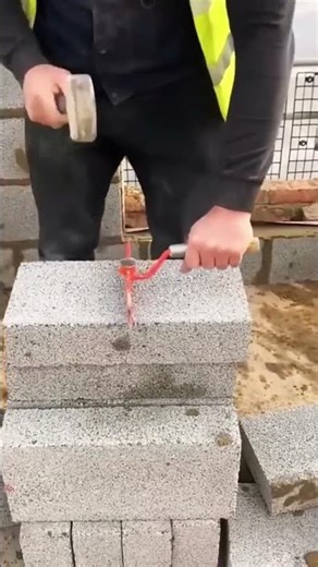 Clever cutting process of permeable cement floor brick in half