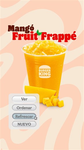 El ‘’right click’’ a lo que prefieres: sabor, frescura y mucho mango. 🥭✨ Date el nuevo Mango Frappé para que te refresques. Pásate por BK® y ahórrate la fila ordenando por el BK APP: https://www.burgerkingpr.com/es/menu | Burger King Puerto Rico
