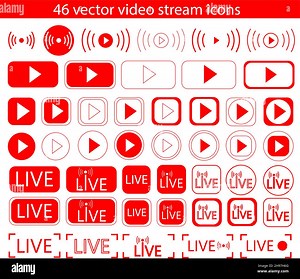 Live video streaming icons collection. Red vector symbols of live streaming illustration. Broadcasting, online video stream vector elements for TV blo Stock Vector Image & Art - Alamy