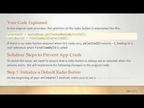 Fixing the App Crash When Checking Radio Button Status in Android Apps