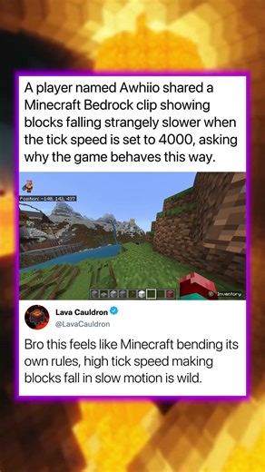 A creator shared a Minecraft Bedrock clip showing blocks falling...