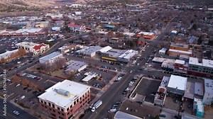 Downtown Prescott, Arizona USA, Aerial View of Central Buildings and Streets