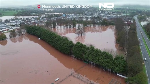 Aerial video shows Storm Claudia flooding Monmouth: Large parts of Welsh town submerged