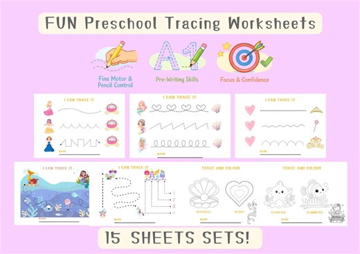 Princess Mermaid Tracing Worksheets | Preschool Fine Motor Practice (digital Download) - Etsy