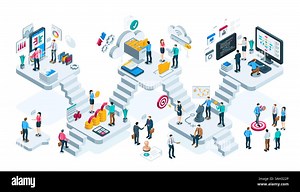 isometric virtual office with business people working in a team, in color on a white background, business platform or well-coordinated team of profess Stock Vector Image & Art - Alamy