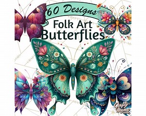 60 Png, Enchanted Folk Art Butterfly Clipart PNG, Vibrant Printable Clip Art Bundle, Whimsical Insect PNG Pack, Digital Crafting Elements - Etsy
