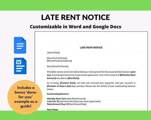 Late Rent Notice Template: Editable Landlord Letter (digital Download, Word & Google Docs - Etsy
