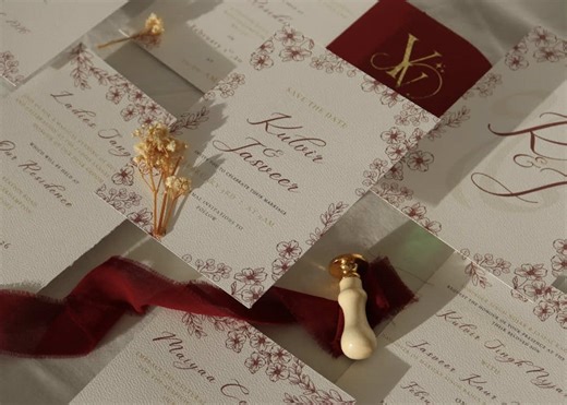 An invitation wrapped in romance—where deep hues, delicate florals, and timeless calligraphy set the tone for forever. The Timeless Grace Suite ✨ #wedding #weddingstationery #bride #weddinginvitations #weddinginspiration