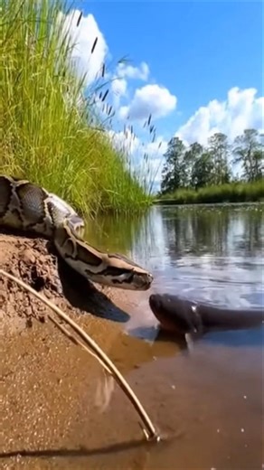 Python bites electric fish #animals #wildlife #shorts