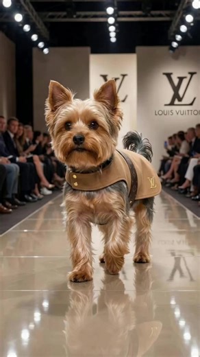 Leo enjoyed modeling at the Louis Vuitton fashion show for the new dog 2026 collection 👀 #louisvuittonlover #louisvuittonaddict #dogoutfits