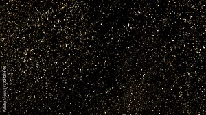 Golden glitter underwater background. Gold particles shining in water on black background. Gold dust beautiful abstract background
