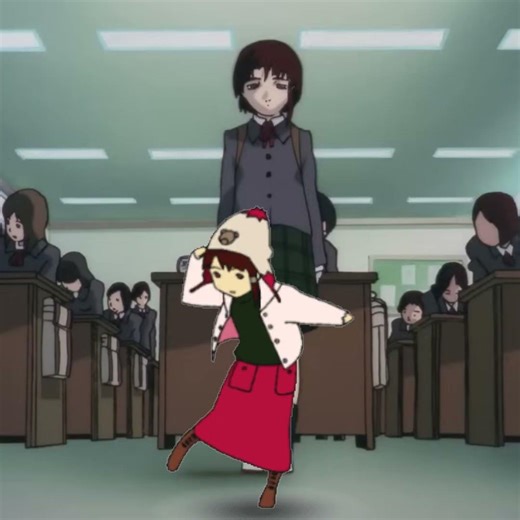 Lain is disturbed by the Bootleg her in front