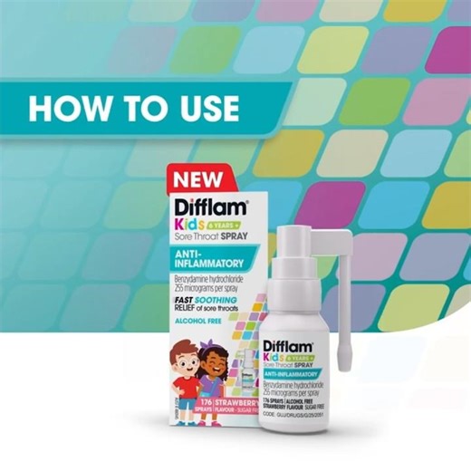 Difflam Kids 6 Years+ Sore Throat SprayAnti-Inflammatory, How to Use 2026 ,15s, 1x1