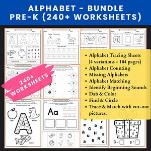 Alphabet Worksheet Bundle for Pre-K – 240  Printable Pages