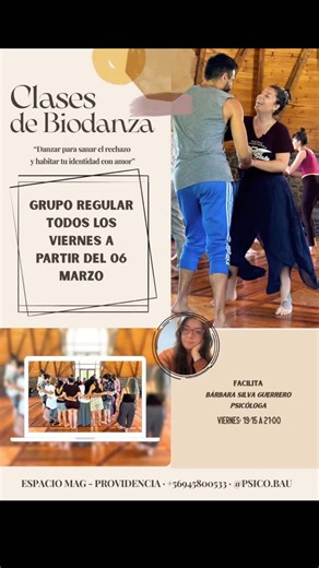 Bárbara Silva | Psicóloga Clínica y Educacional on Instagram: "¿Qué es la Biodanza? La Biodanza es una práctica que utiliza la música, el movimiento y el encuentro con otros para reconectar con la alegría de vivir. No necesitás saber bailar: cada propuesta es simple y respetuosa, pensada para que te muevas a tu propio ritmo. A través de la Biodanza puedes reducir el estrés, fortalecer tu autoestima, expresar emociones y sentirte más presente en tu cuerpo. Es un espacio cuidado donde puedes ser t